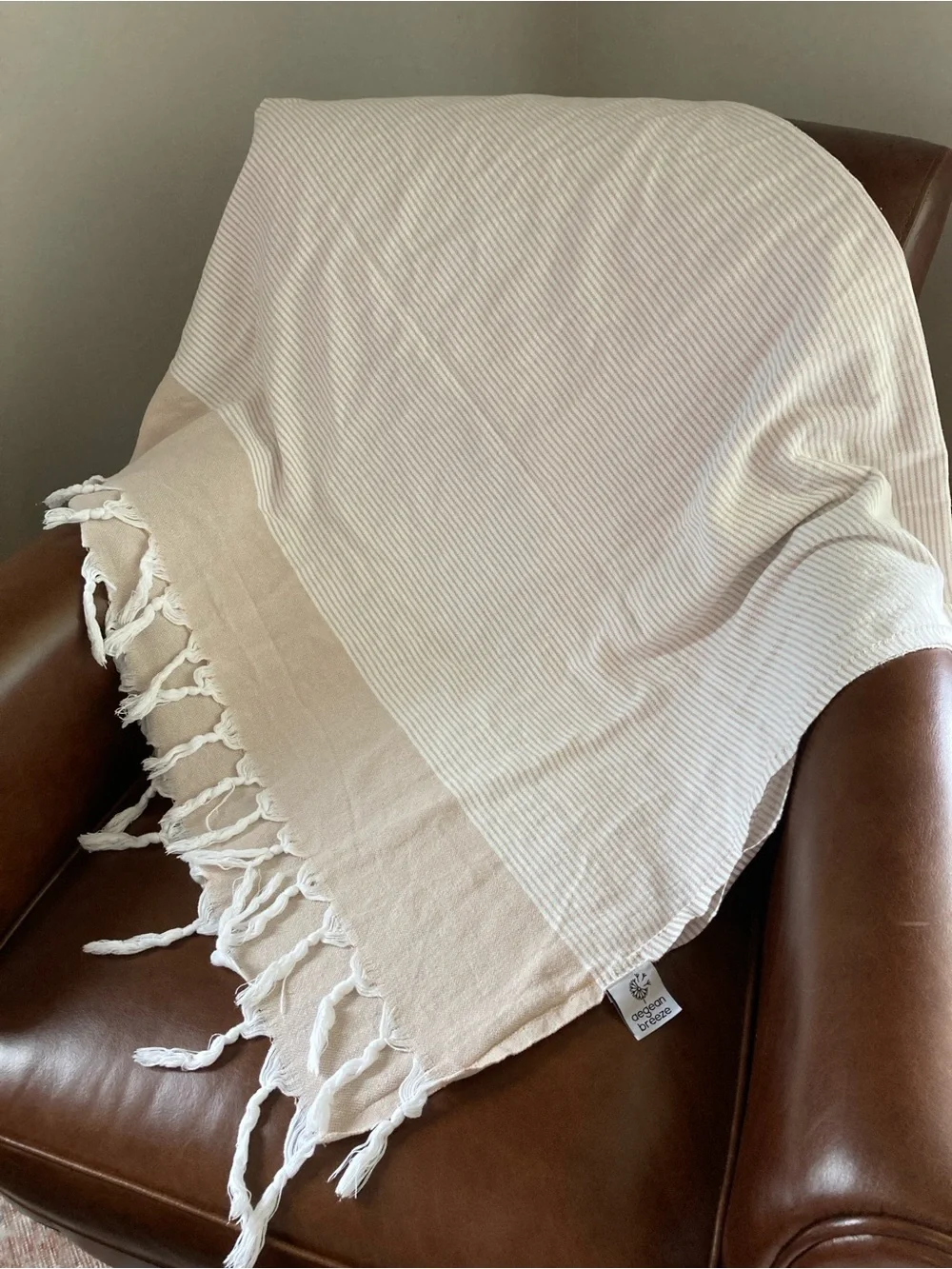 Cream & White Striped Turkish Throw with Fringe